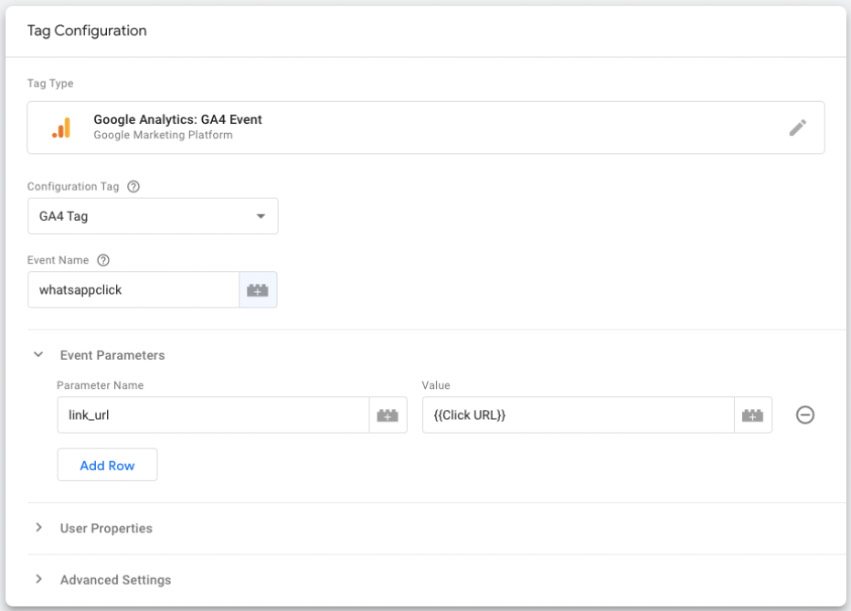 Tag configuration for external link tracking