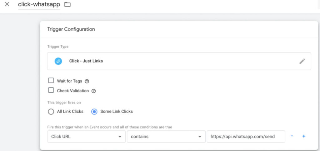 whatsapp click trigger configuration