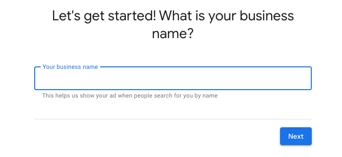 Enter Business Name to create Google Ads Account