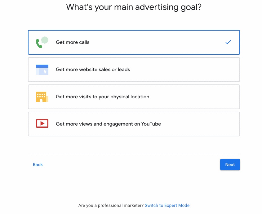 Switch to expert mode in Google Ads Account