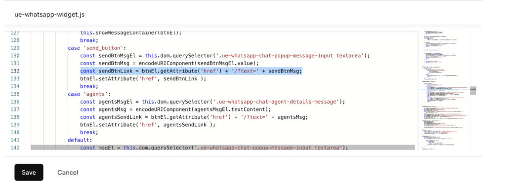 Code to Edit in the Whatsapp widget JS