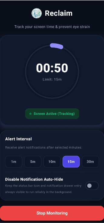 reclaim app interface showing time to select